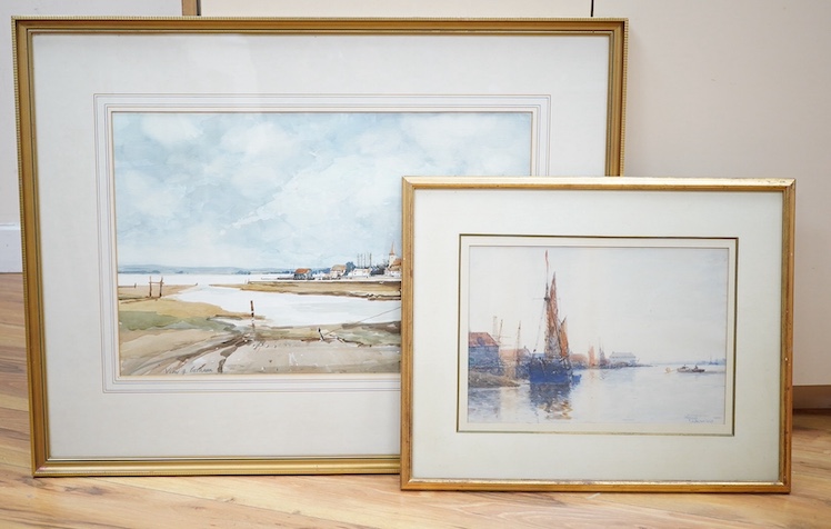 Frederick J. Aldridge (1850-1933), watercolour, ‘Littlehampton’ and John Sutton (b.1935), watercolour, ‘View of Bosham’, each signed and inscribed, largest 37 x 54cm. Condition - fair to good